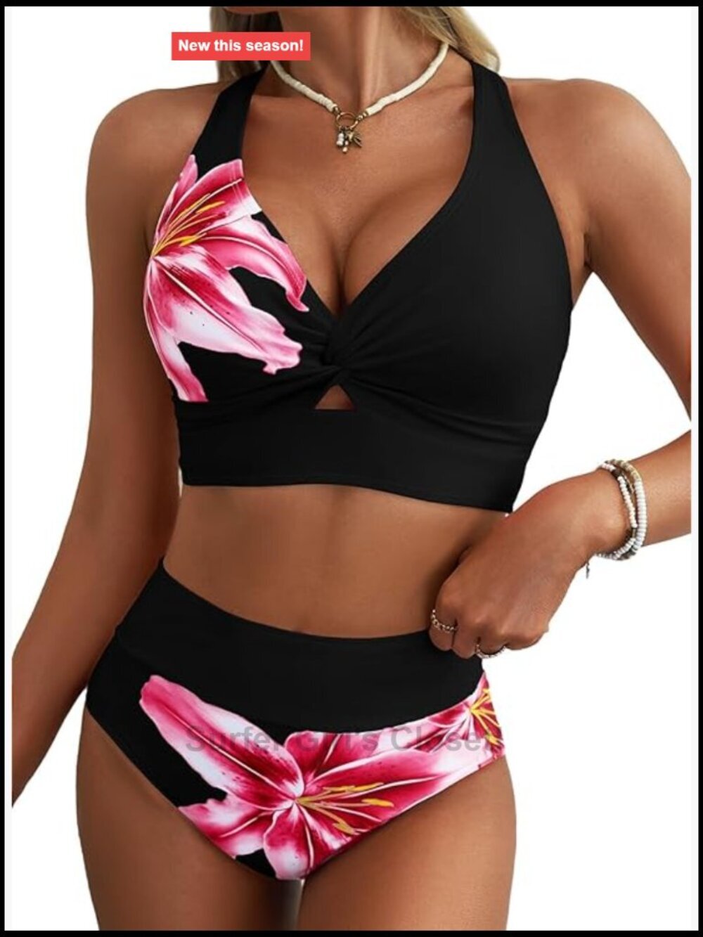 2 Piece Bikini Set Twist Front Top High Waisted Bottom Swimwear